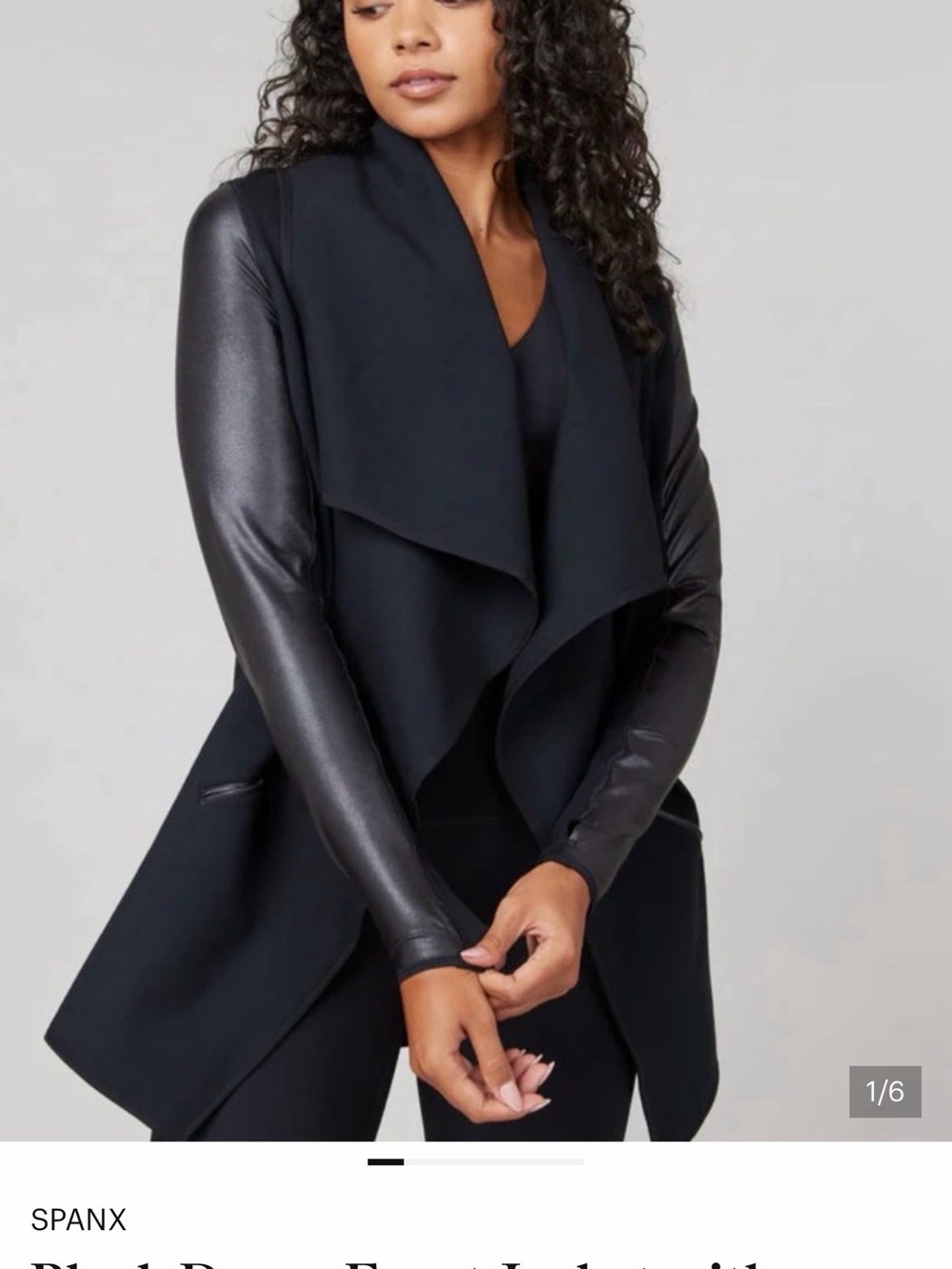 SPANX Black Draped Vest with Faux-Leather Sleeves